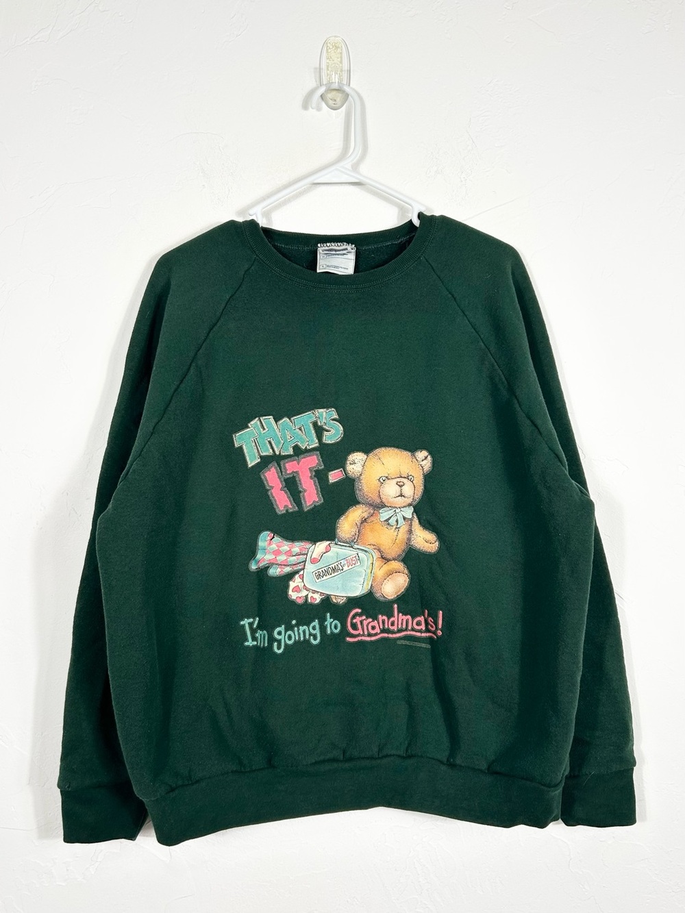 Vintage 90s Fruit of the Loom Bear Sweatshirt XL Green I'm Going to Grandma's
